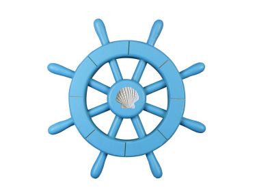 Light Blue Decorative Ship Wheel with Seashell 12""