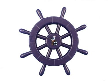 Dark Blue Decorative Ship Wheel With Seagull 12""