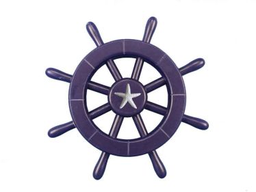 Dark Blue Decorative Ship Wheel With Starfish 12""