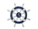 Rustic Dark Blue And White Decorative Ship Wheel With Seagull 12""