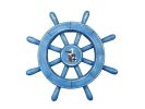 Rustic All Light Blue Decorative Ship Wheel With Seagull 12""