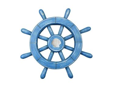 Rustic All Light Blue Decorative Ship Wheel With Seashell 12""