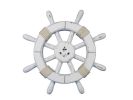 Rustic White Decorative Ship Wheel With Anchor 12""