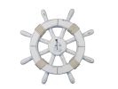 Rustic White Decorative Ship Wheel With Sailboat 12""