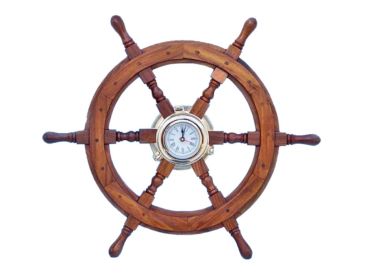 Deluxe Class Wood And Brass Ship Wheel Clock 24""