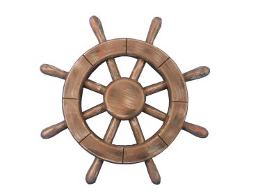 Rustic Wood Finish Decorative Ship Wheel 12""