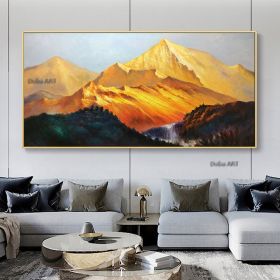 Handmade Gold Mountain Oil Painting on Canvas Original Landscape Painting Winter Snow Scene Murals Custom Painting Home Decor (size: 100x150cm)