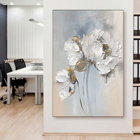 Handmade Oil Painting Fancy Wall Art Personalized Gifts Abstract White Floral Painting On canvas Large Flower Oil Painting Minimalist Modern Living Ro (size: 50x70cm, Style: 1)