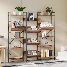 Triple Wide 5 Tier Bookshelf,Tall Bookcase with 14 Open Display Shelves (Color: As shown in the figure)